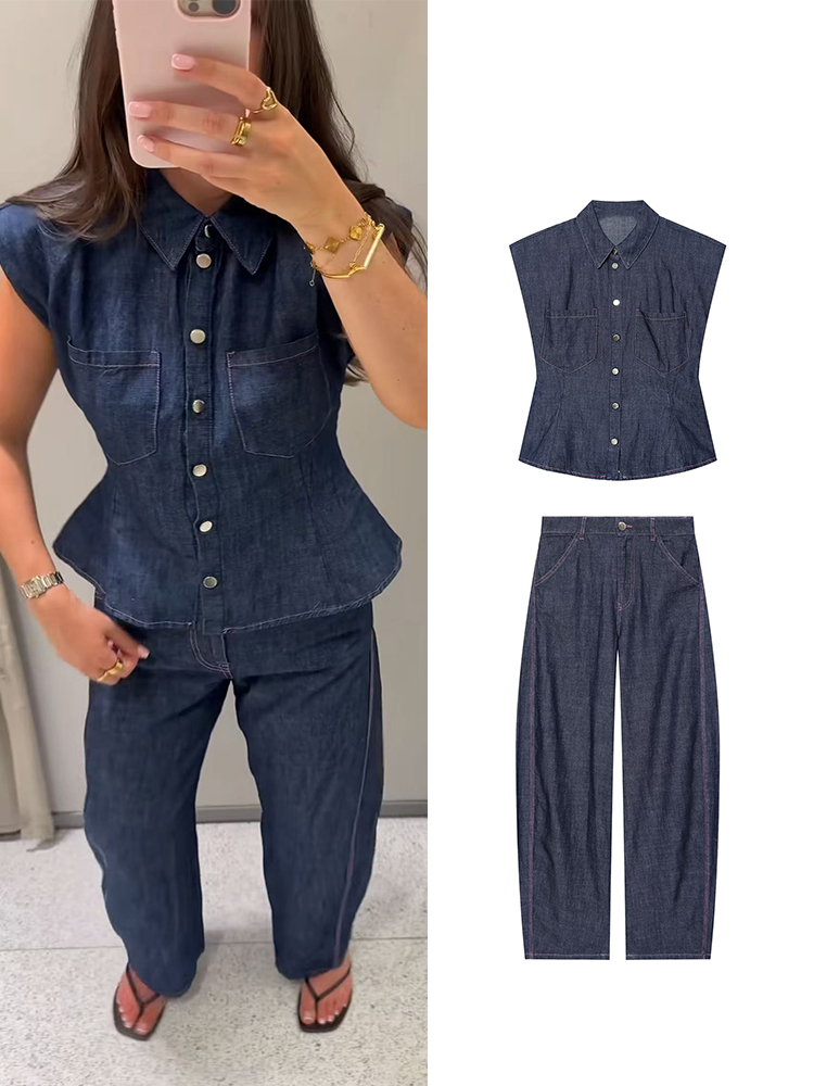 Shoulder Pad Set In - Ensemble pantalon en jean chic pour