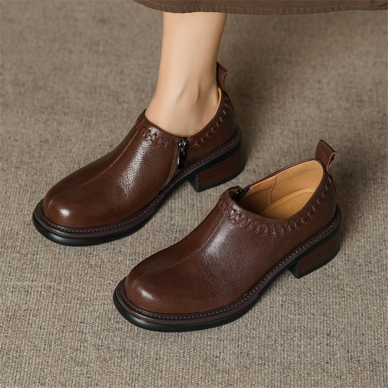 Sewing Zipper - Chaussures en cuir véritable pour femmes,