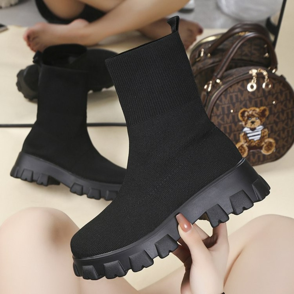 Sewing Knit - Bottes courtes tricot plate-forme bottes automne