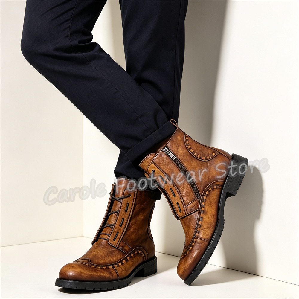 Bottines pour homme en cuir vé - Sewing Zipper avis et prix