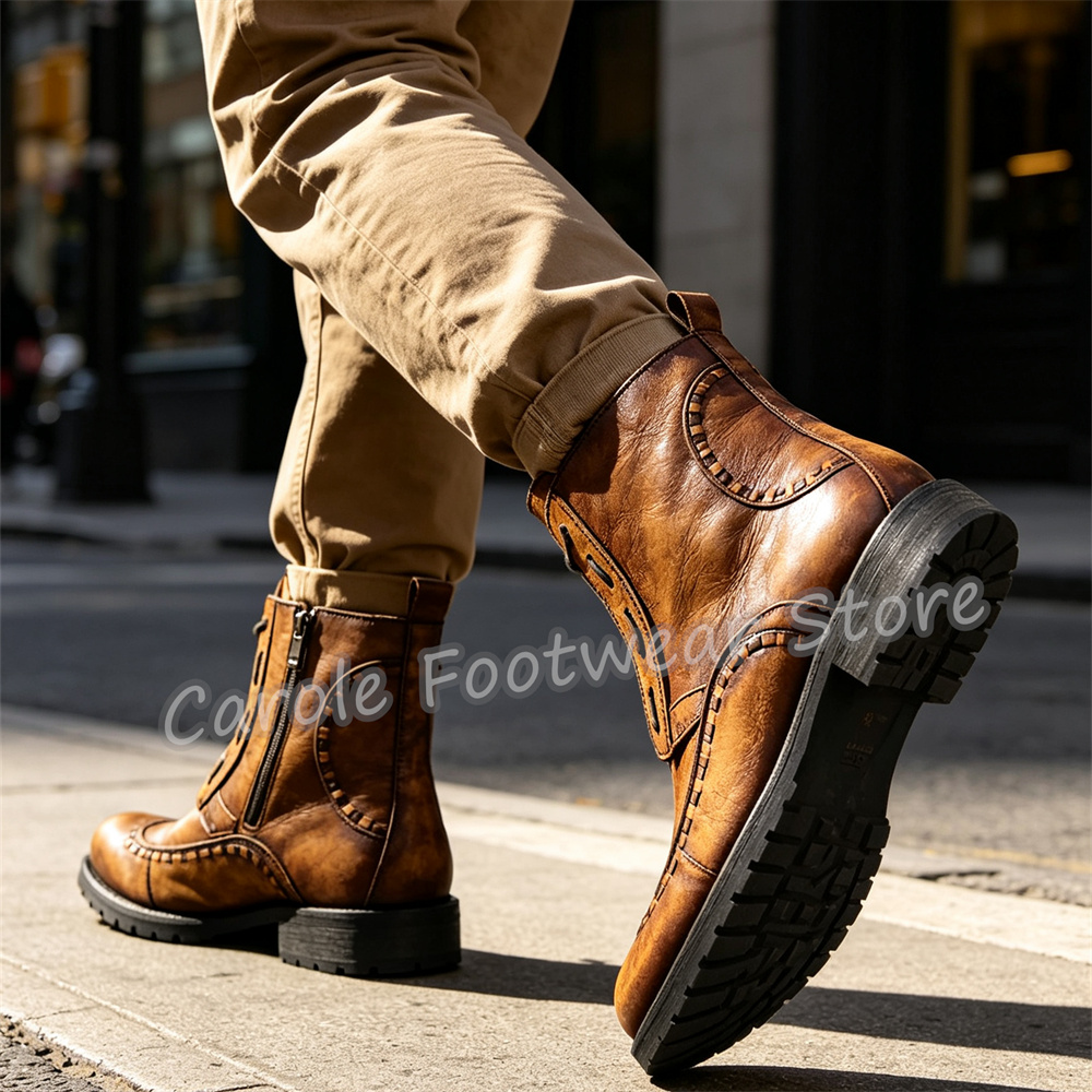 Bottines pour homme en cuir vé - Sewing Zipper avis et prix