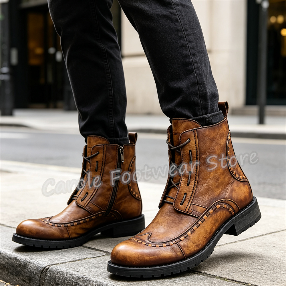 Bottines pour homme en cuir vé - Sewing Zipper avis et prix